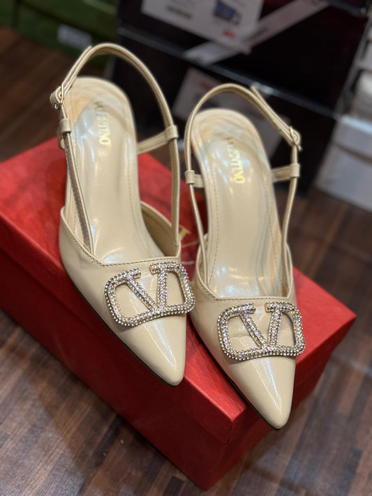 Valentino Rhinestone Buckle Pointed Toe Heel